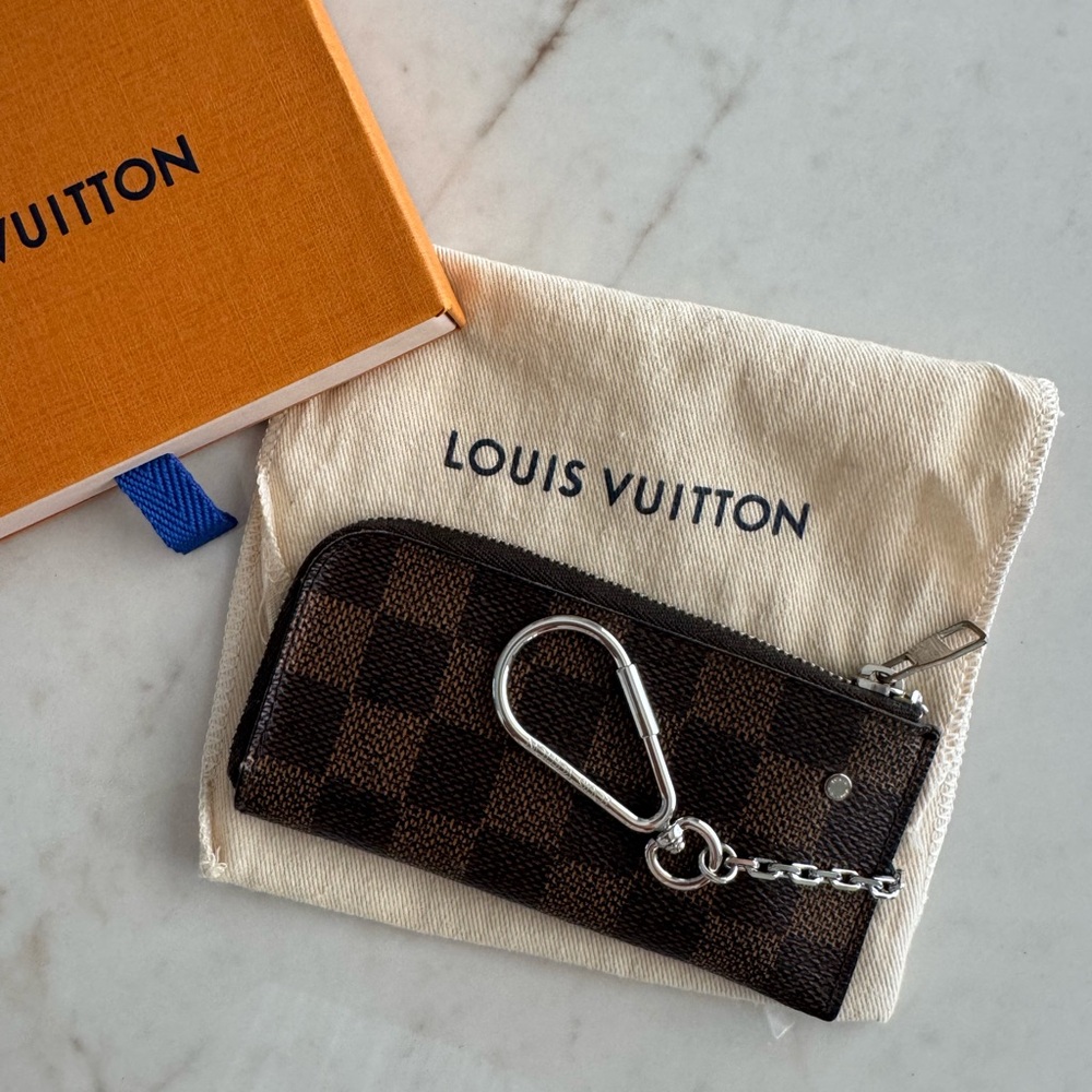 RARE Louis Vuitton Damier Azure Pochette Cles with Silver Hardware